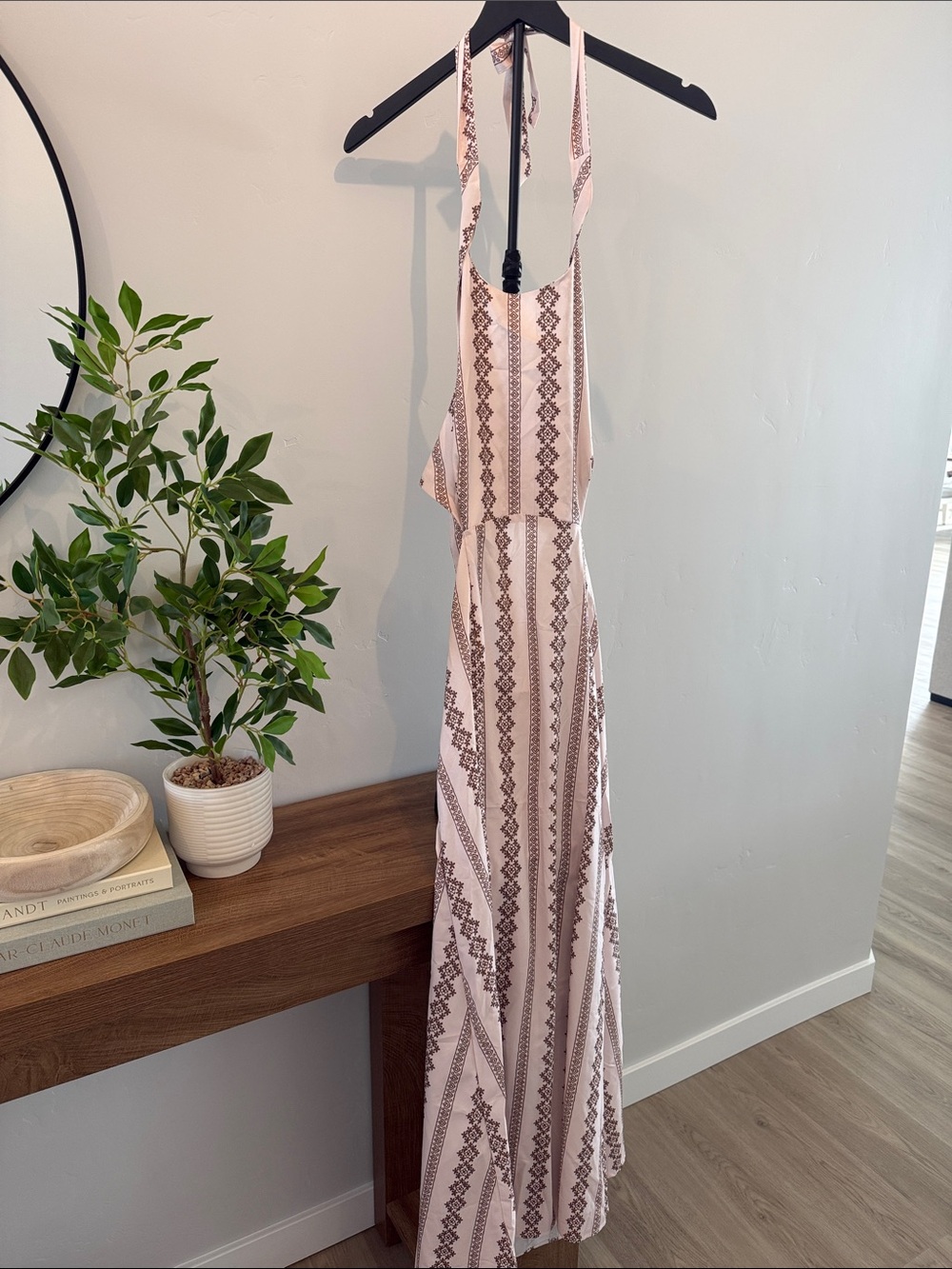 Pink Patterned Halter Maxi Dress